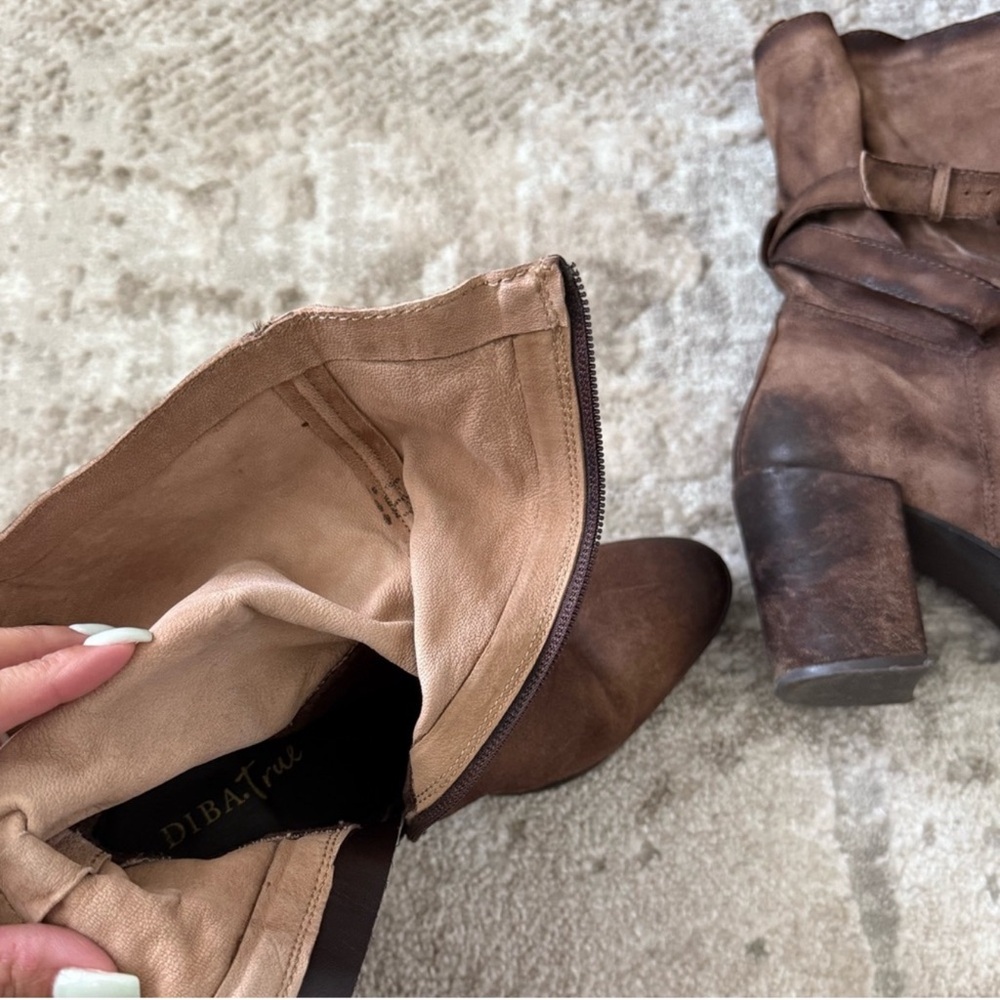 Women’s Brown Suede Mid-Calf Heeled Boots - Picture 7 of 8